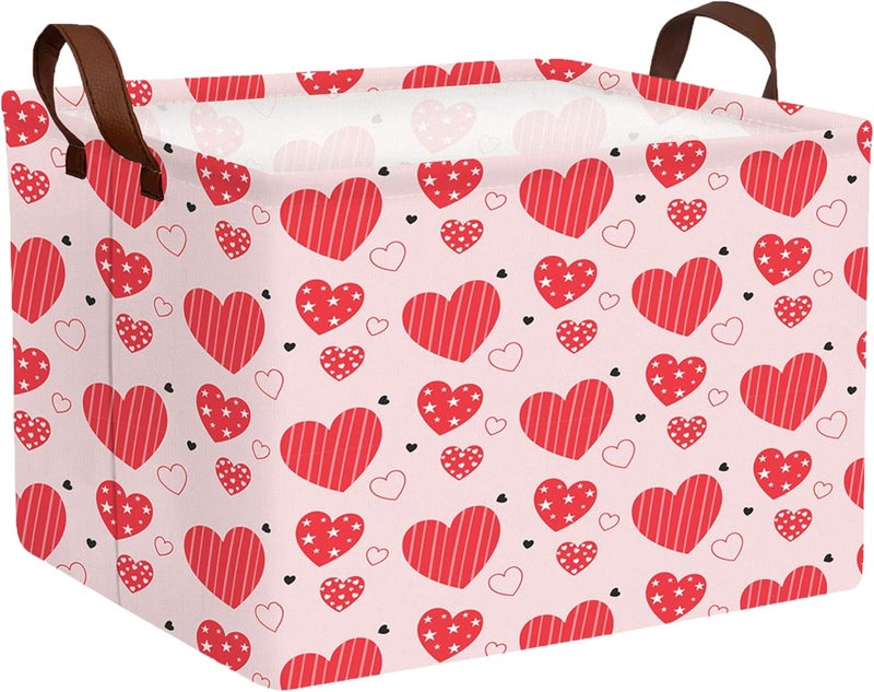 BOOHIT Valentines Day Basket Large Foldable Heart Shaped Storage Box for Gifts Kids Empty Storage Bins Rectangular Toy Organizer Decor (Pink Red Love Pentagram) - Image 1
